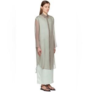 LESET Farah M midi dress silk sheer taupe button down